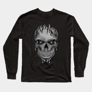 Flame Skull - Silver Long Sleeve T-Shirt